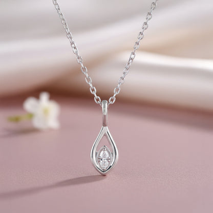 Silver Tear Drop Pendant With Link Chain
