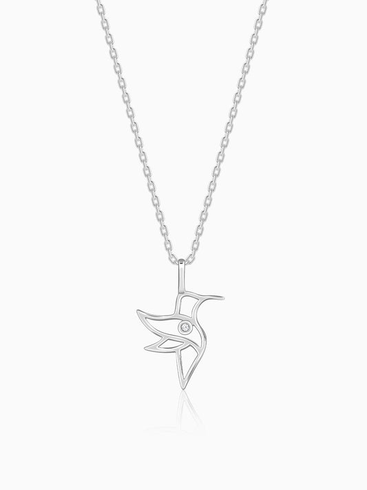 Silver Hummingbird Pendant With Link Chain