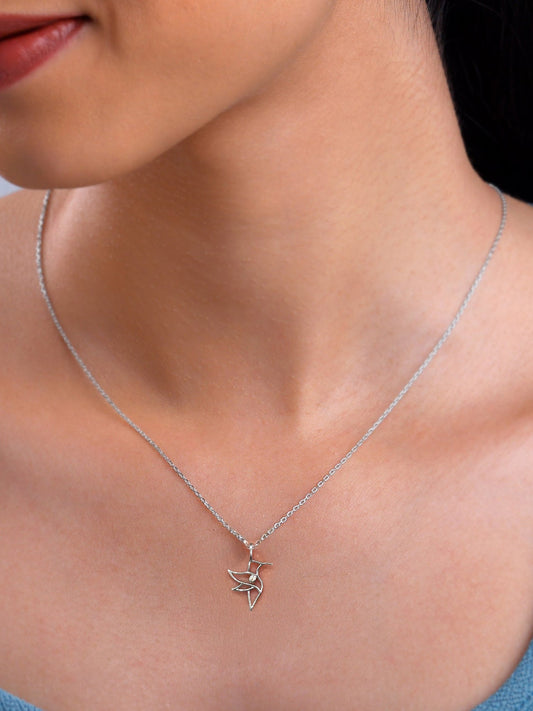 Silver Hummingbird Pendant With Link Chain