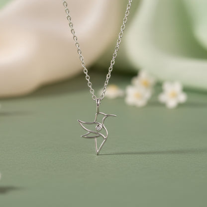 Silver Hummingbird Pendant With Link Chain