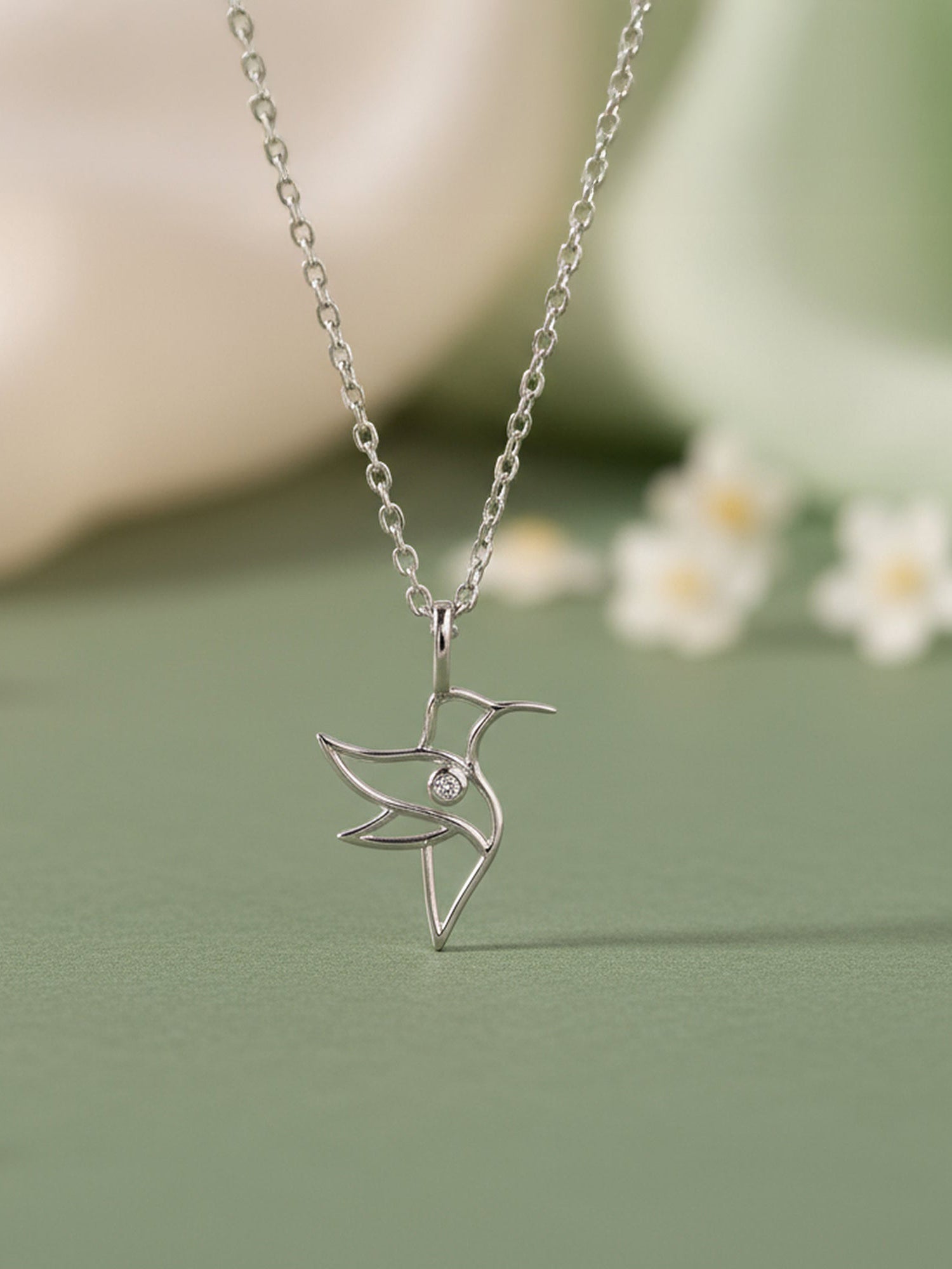 Silver Hummingbird Pendant With Link Chain