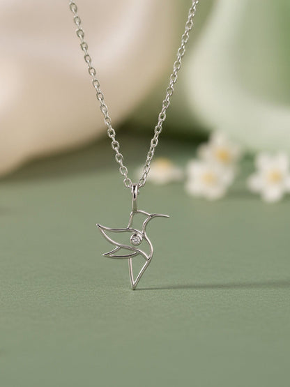 Silver Hummingbird Pendant With Link Chain