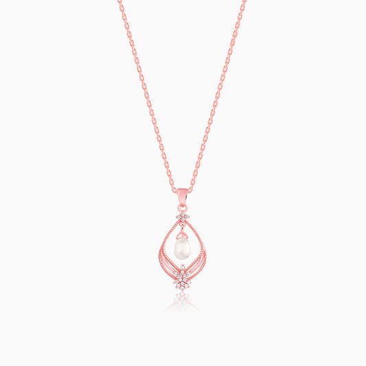 Rose Gold Princess Pearl Pendant With Link Chain