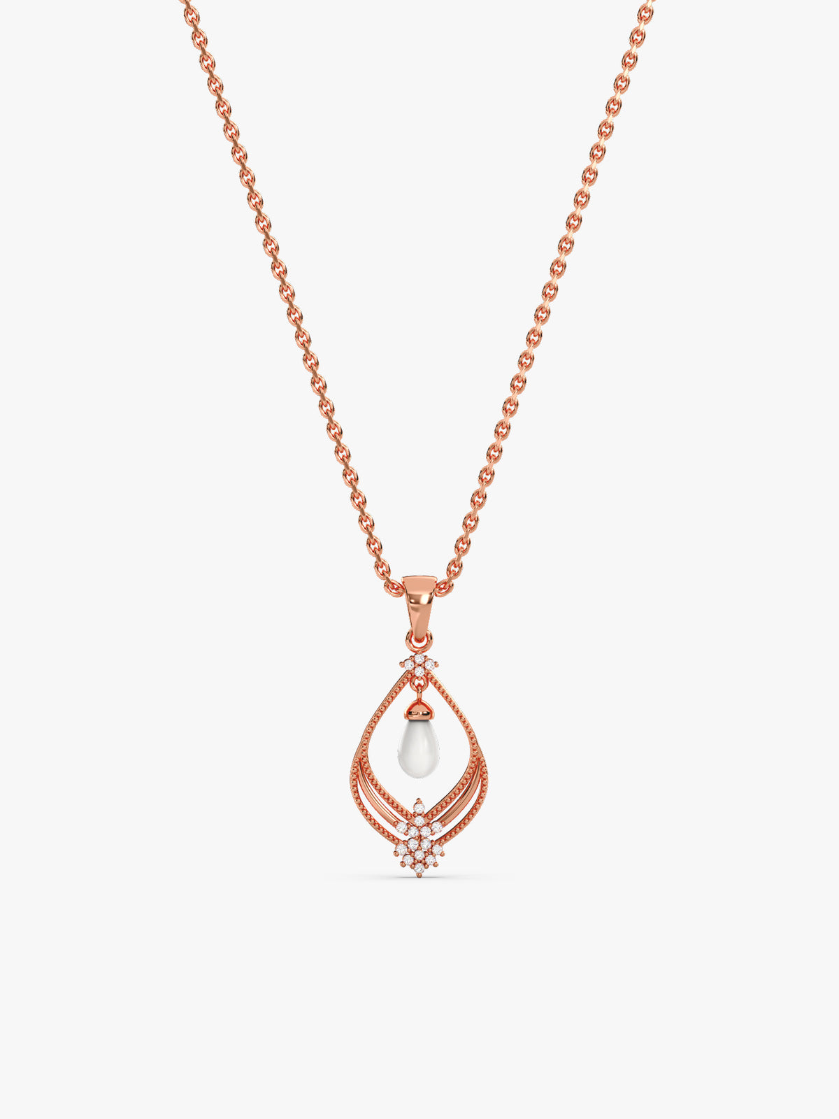 Rose Gold Princess Pearl Pendant With Link Chain