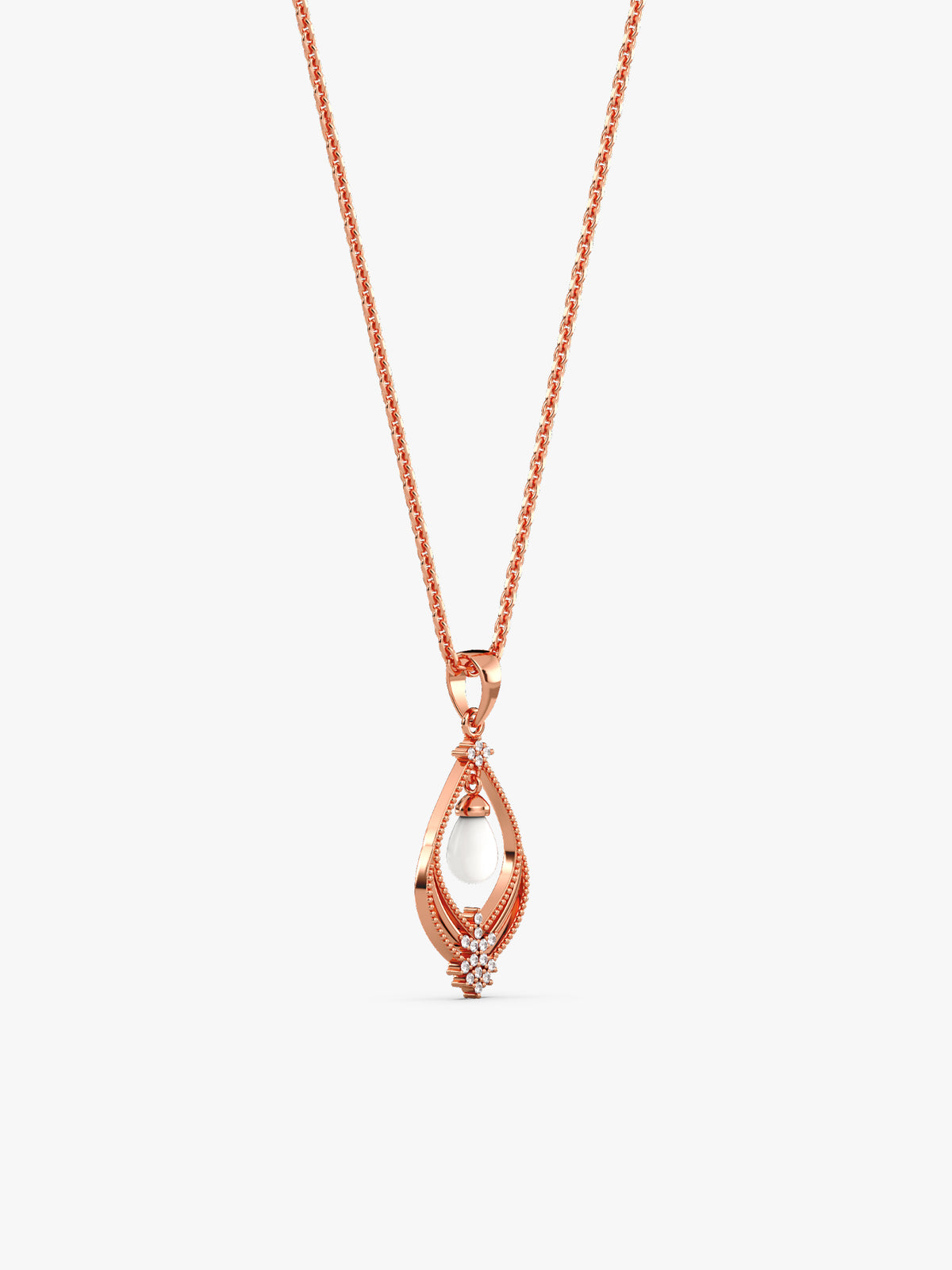 Rose Gold Princess Pearl Pendant With Link Chain