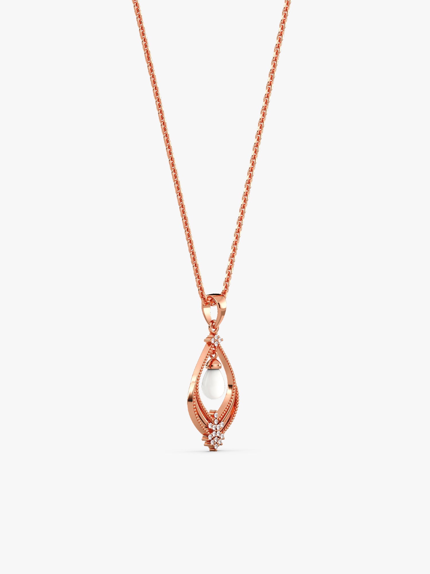 Rose Gold Princess Pearl Pendant With Link Chain