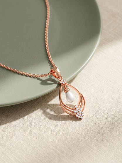 Rose Gold Princess Pearl Pendant With Link Chain