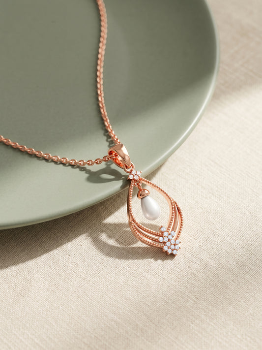 Rose Gold Princess Pearl Pendant With Link Chain