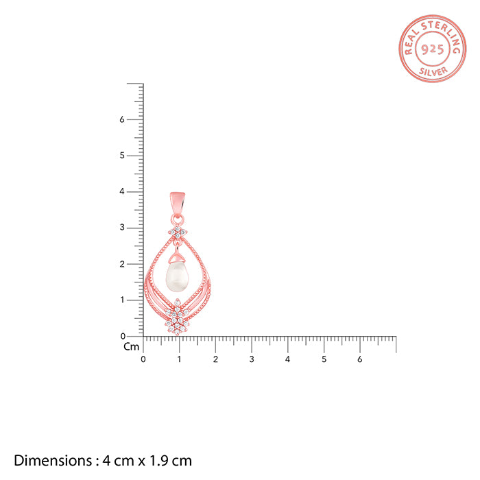 Rose Princess Pearl Pendant With Link Chain- rose gold pendant for women