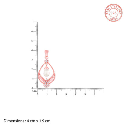 Rose Princess Pearl Pendant With Link Chain- rose gold pendant for women