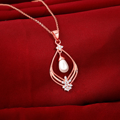 Rose Gold Princess Pearl Pendant With Link Chain