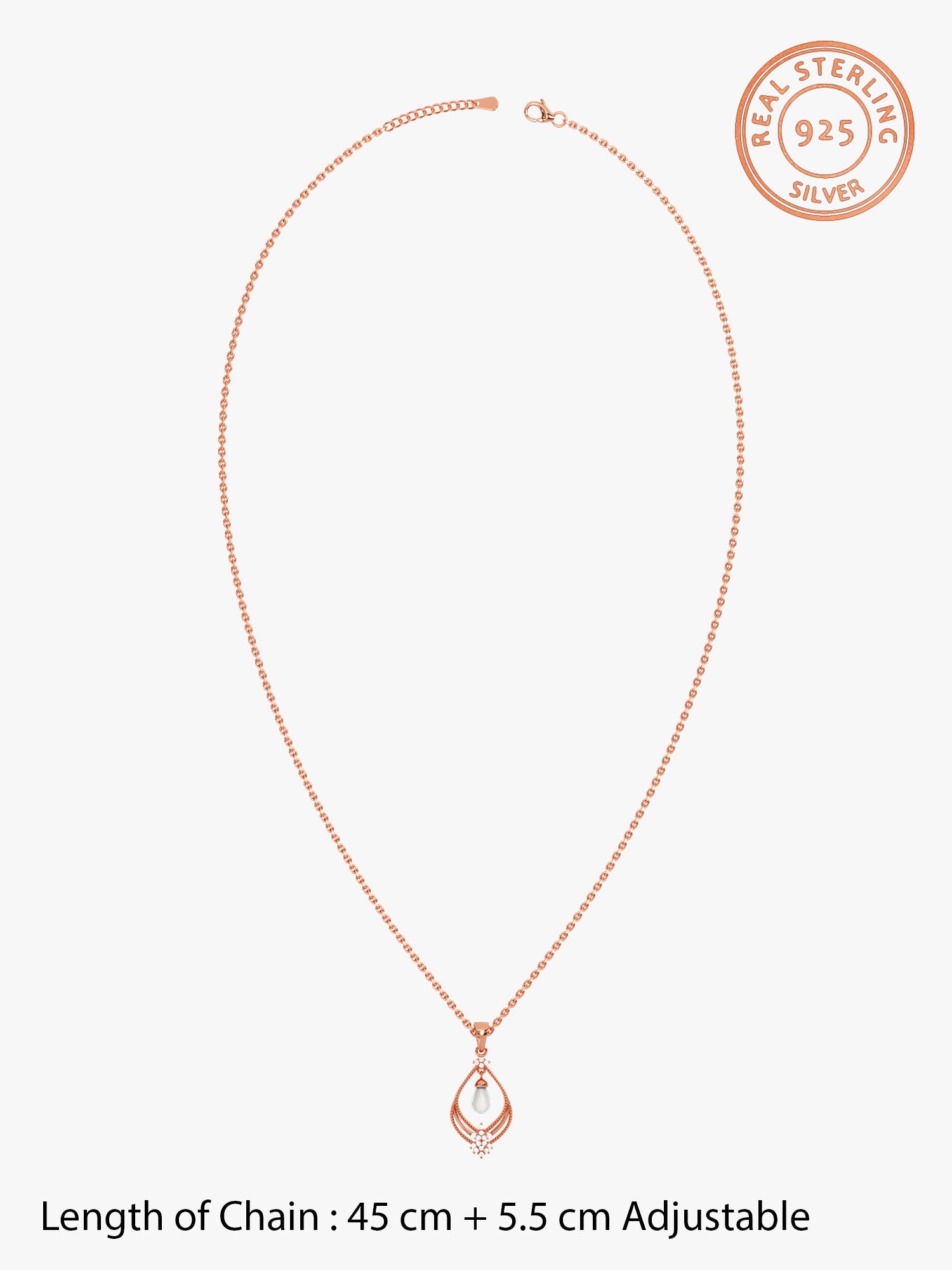 Rose Gold Princess Pearl Pendant With Link Chain