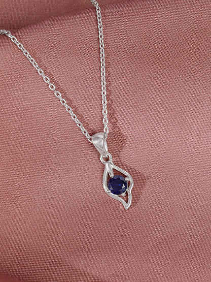 Silver Azure Leaf Pendant With Link Chain
