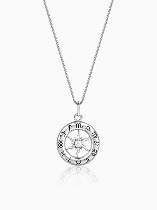 Oxidised Silver AstroHalo Pendant With Box Chain For Him