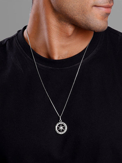 Oxidised Silver AstroHalo Pendant With Box Chain For Him