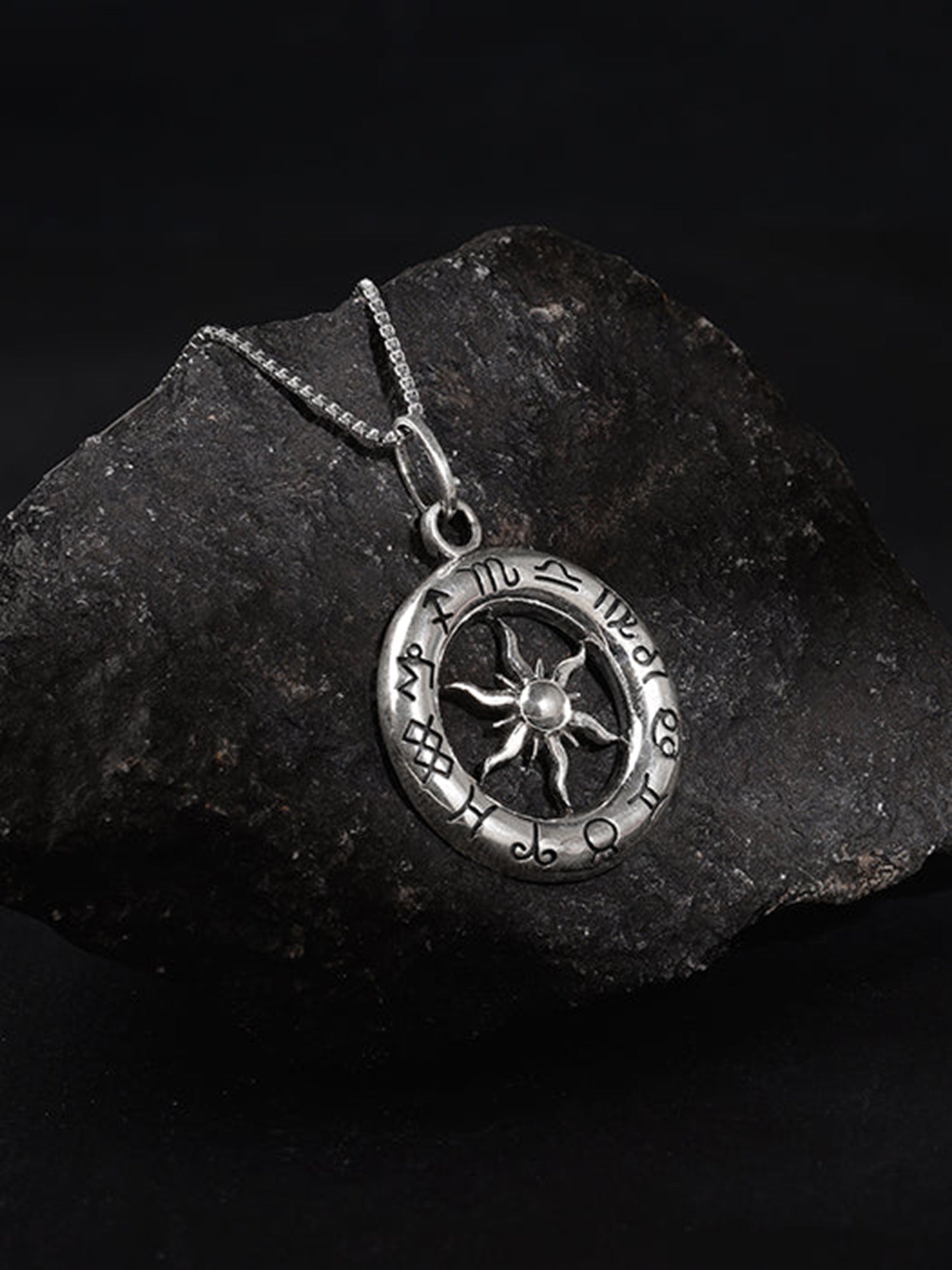 Oxidised Silver AstroHalo Pendant With Box Chain For Him