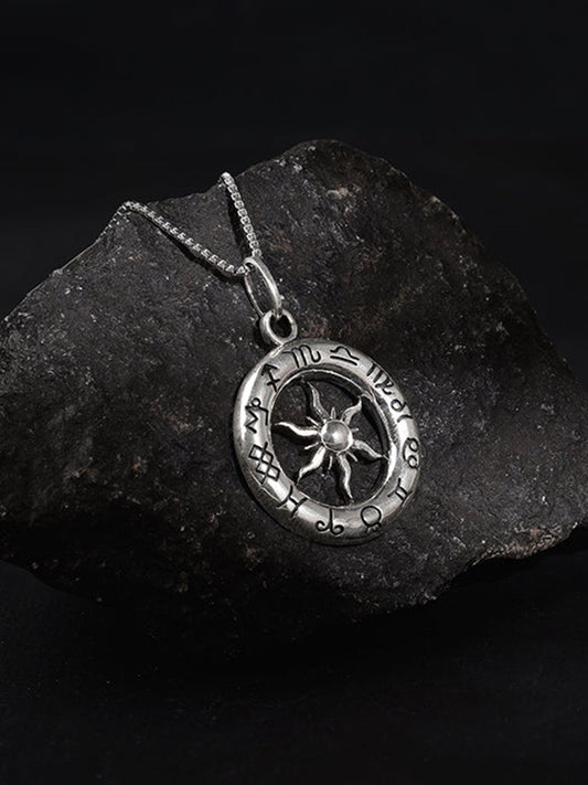 Oxidised Silver AstroHalo Pendant With Box Chain For Him