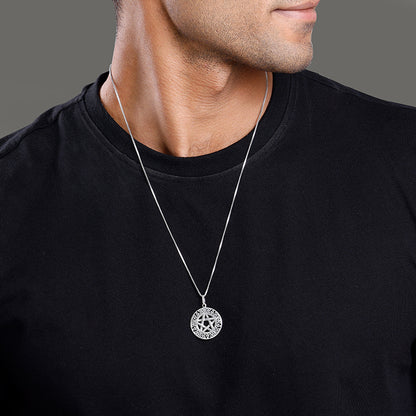 Oxidised Silver Star Pendant With Box Chain For Him