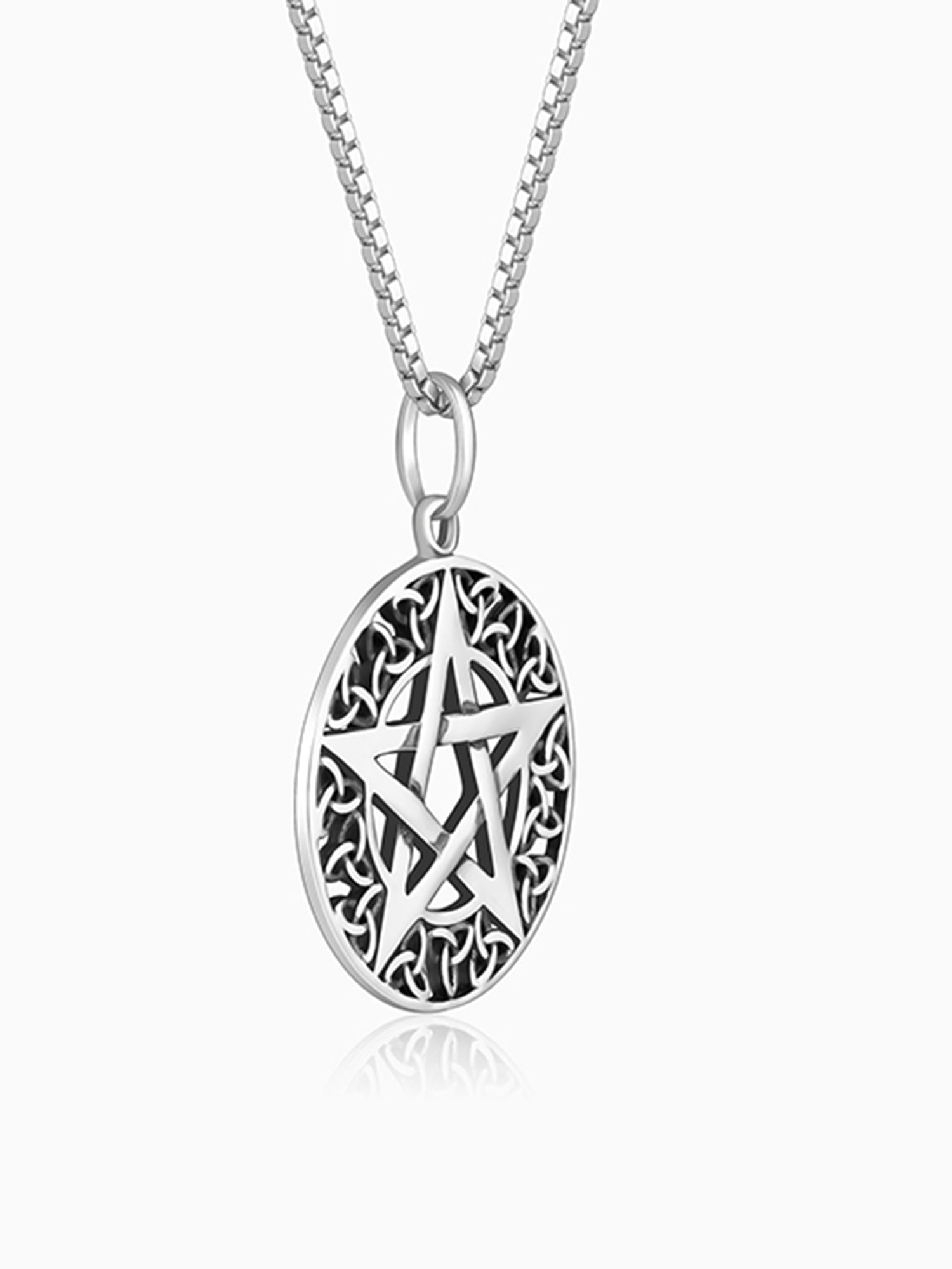 Oxidised Silver Star Pendant With Box Chain For Him
