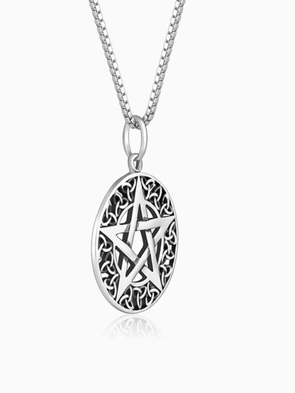 Oxidised Silver Star Pendant With Box Chain For Him