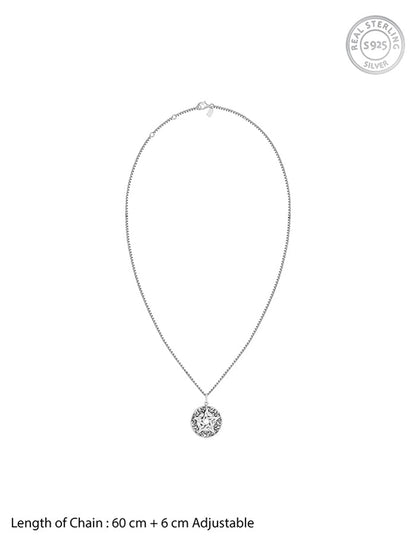 Oxidised Silver Star Pendant With Box Chain For Him