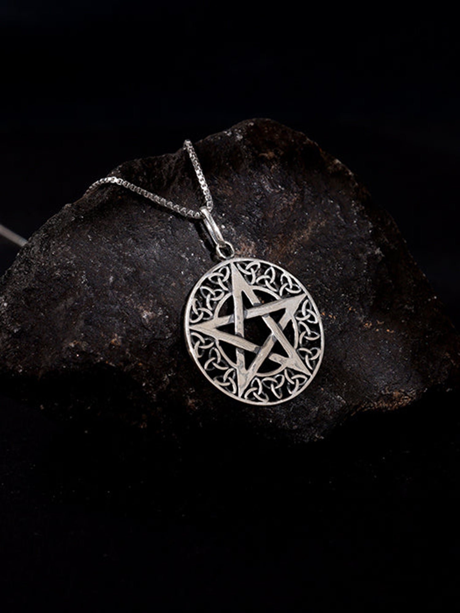 Oxidised Silver Star Pendant With Box Chain For Him