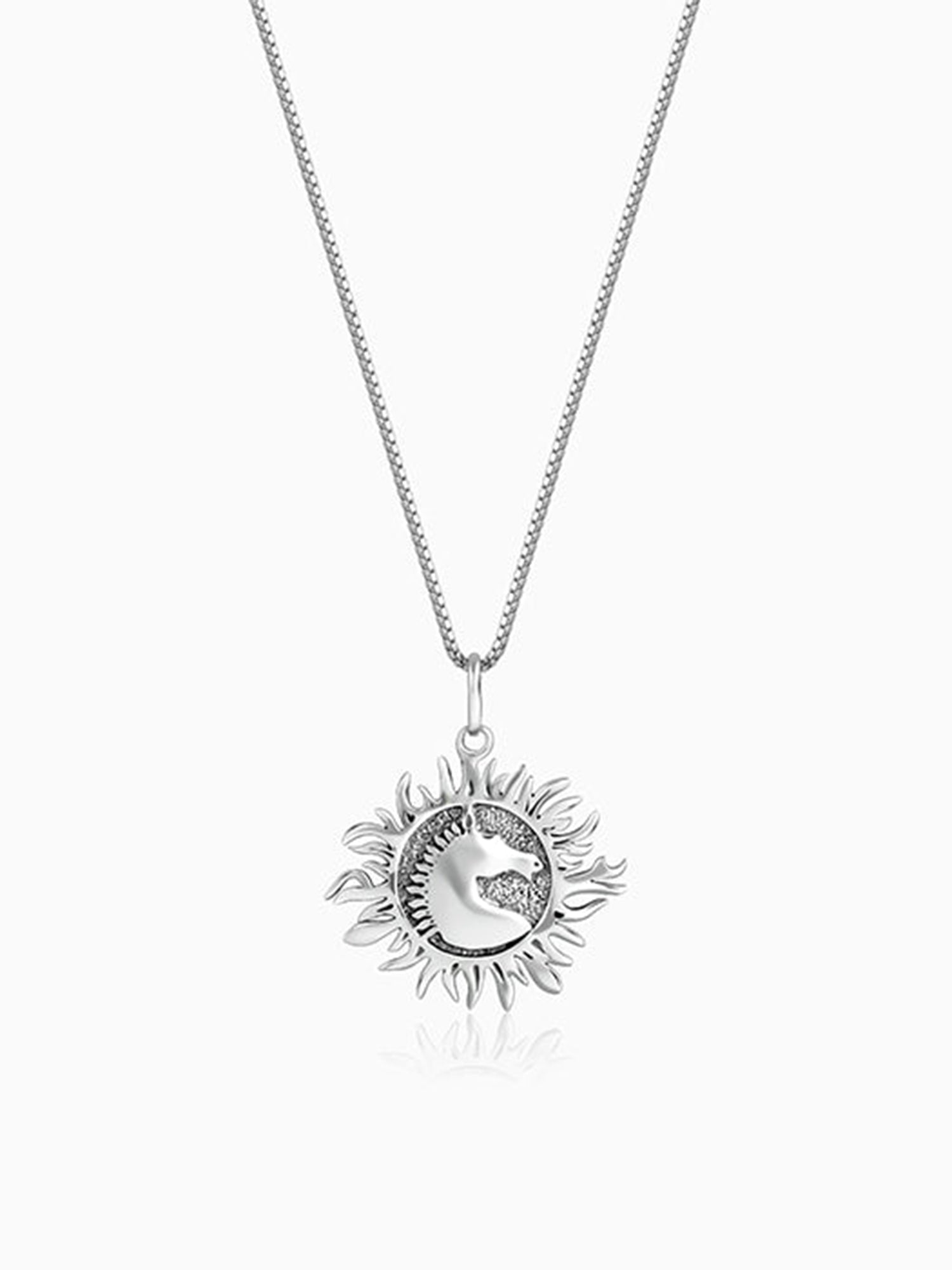 Oxidised Silver Sunborn Horse Pendant With Box Chain For Him