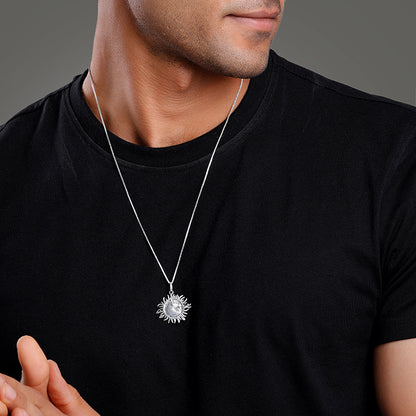 Oxidised Silver Sunborn Horse Pendant With Box Chain For Him