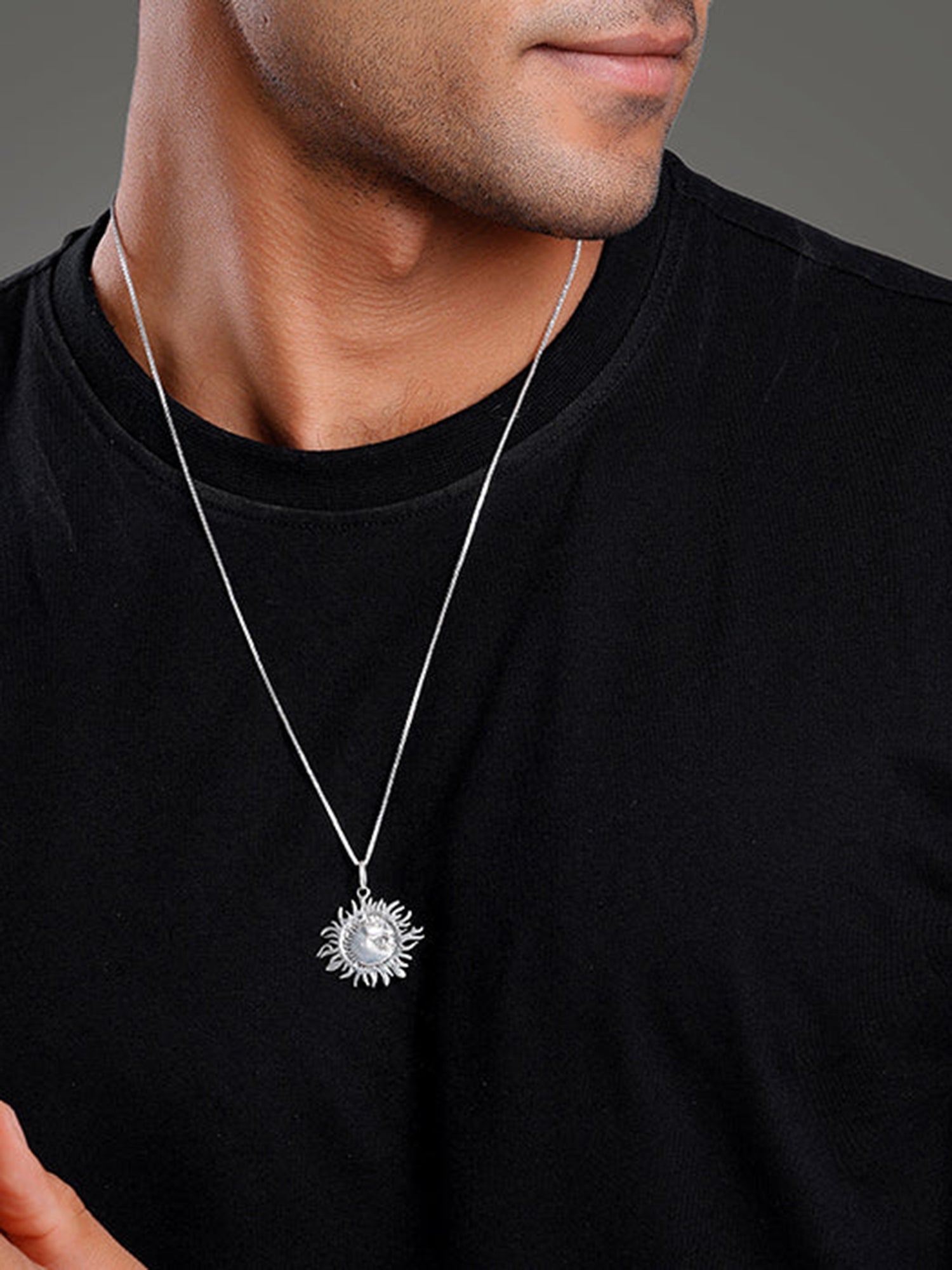 Oxidised Silver Sunborn Horse Pendant With Box Chain For Him