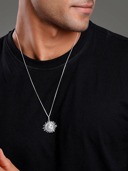 Oxidised Silver Sunborn Horse Pendant With Box Chain For Him