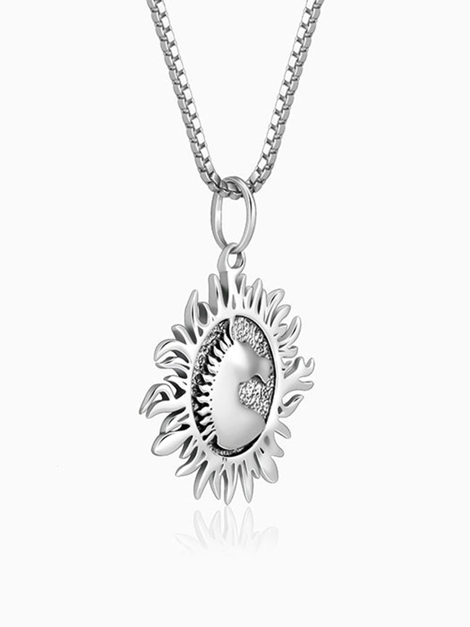 Oxidised Silver Sunborn Horse Pendant With Box Chain For Him