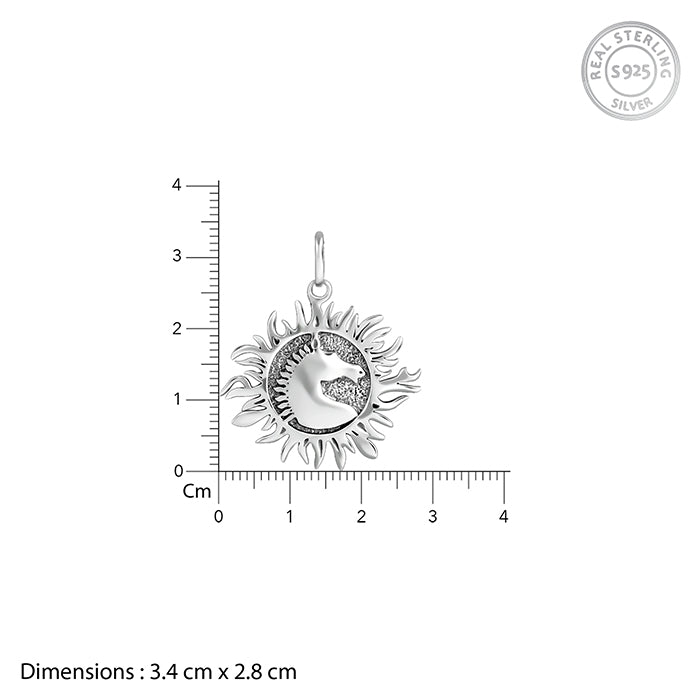 Oxidised Silver Sunborn Horse Pendant With Box Chain For Him