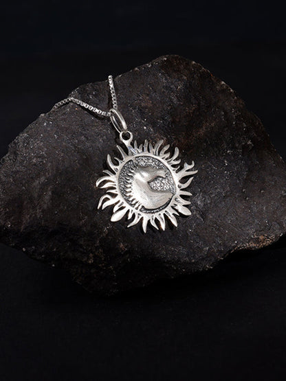 Oxidised Silver Sunborn Horse Pendant With Box Chain For Him
