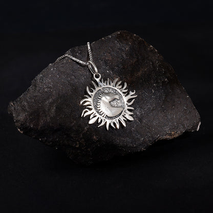 Oxidised Silver Sunborn Horse Pendant With Box Chain For Him