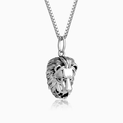 Oxidised Silver Lion Pendant With Box Chain For Him