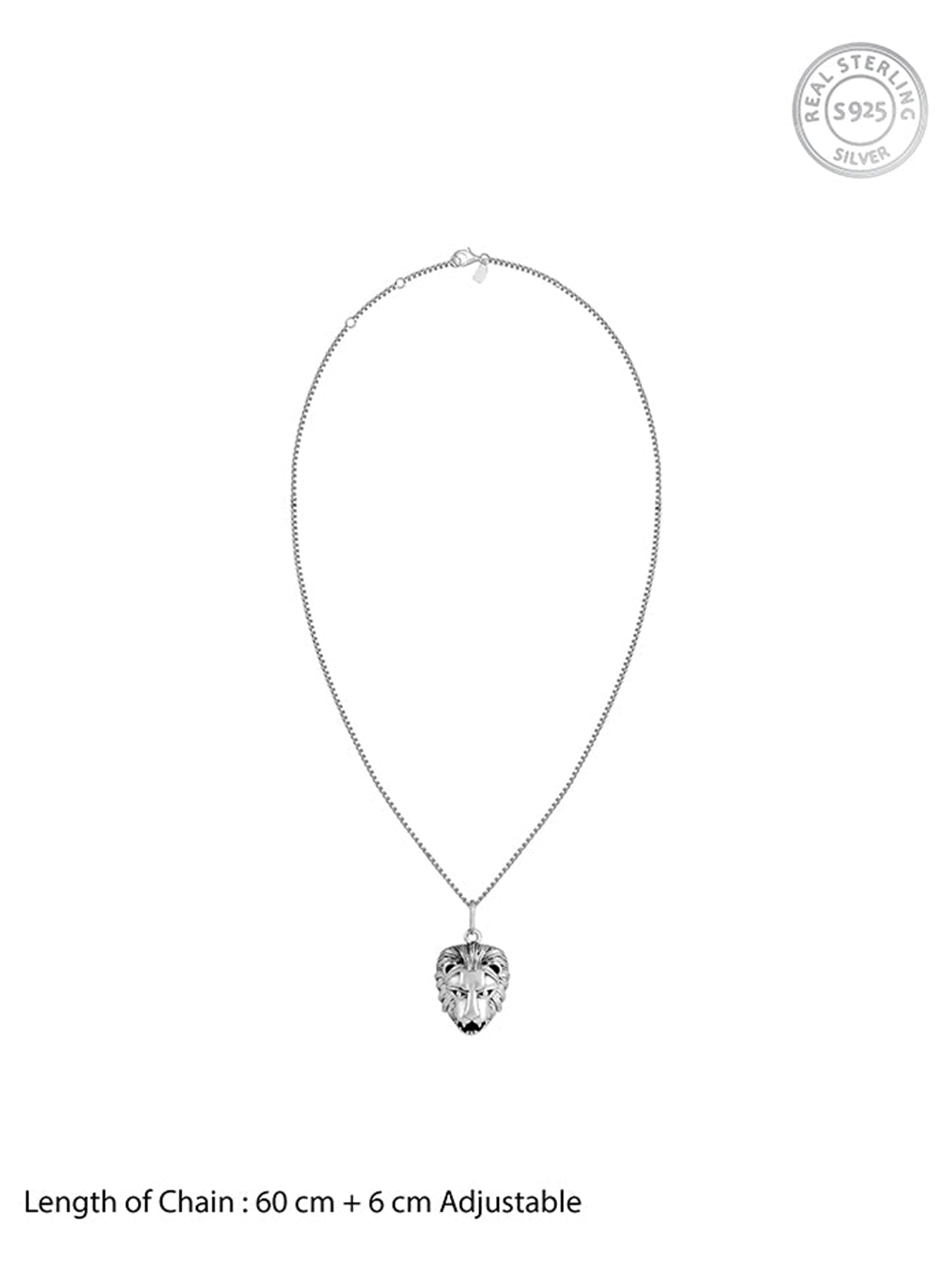 Oxidised Silver Lion Pendant With Box Chain For Him