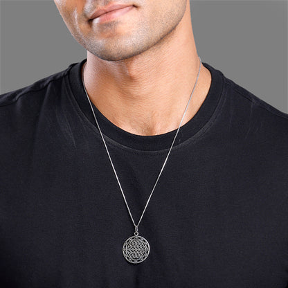 Oxidised Silver Sacred Bloom Pendant With Box Chain For Him