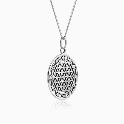 Oxidised Silver Sacred Bloom Pendant With Box Chain For Him