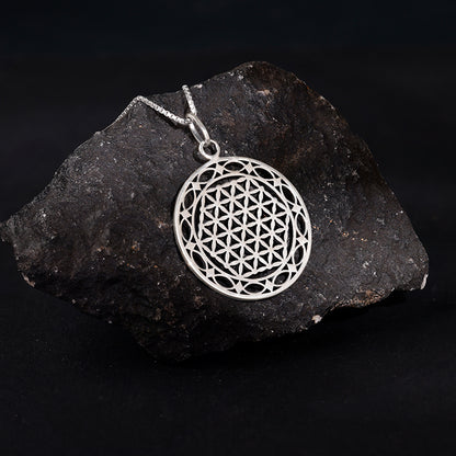 Oxidised Silver Sacred Bloom Pendant With Box Chain For Him