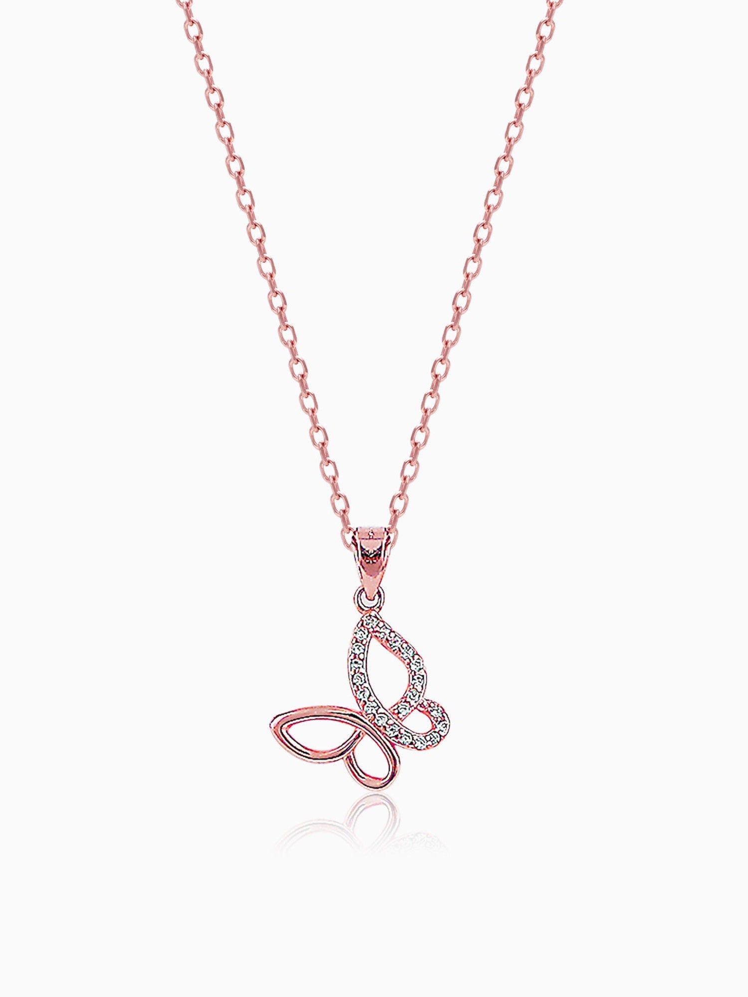 Rose Gold Zircon-Studded Butterfly Pendant With Link Chain