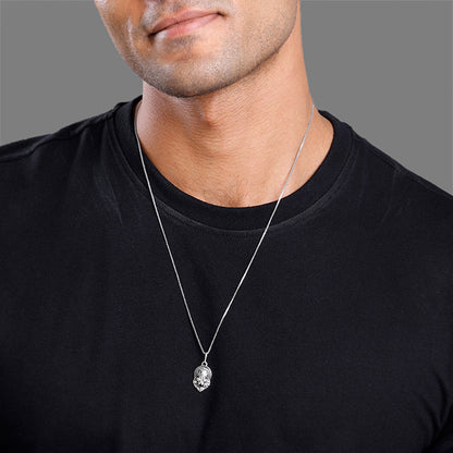 Oxidised Silver Narasimha Crown Pendant With Box Chain For Him