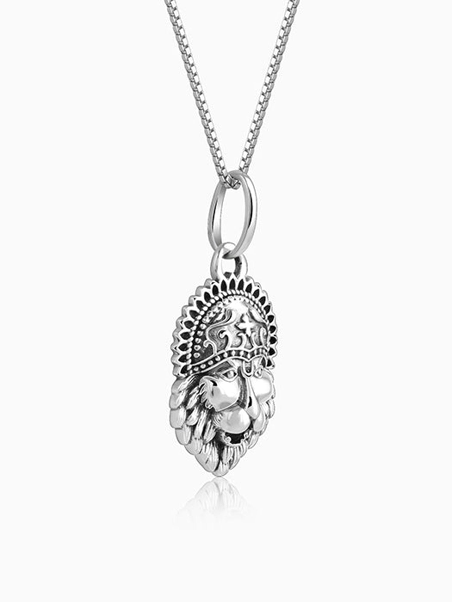 Oxidised Silver Narasimha Crown Pendant With Box Chain For Him