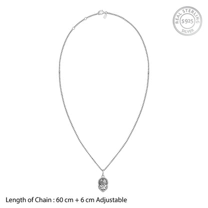 Oxidised Silver Narasimha Crown Pendant With Box Chain For Him