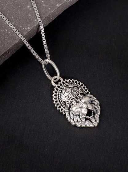 Oxidised Silver Narasimha Crown Pendant With Box Chain For Him