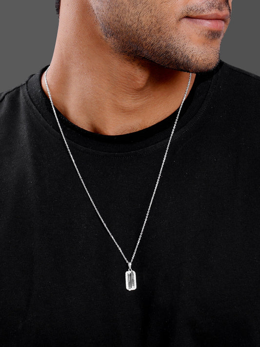 Silver Lumen Frame Pendant With Link Chain For Him