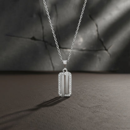 Silver Lumen Frame Pendant With Link Chain For Him