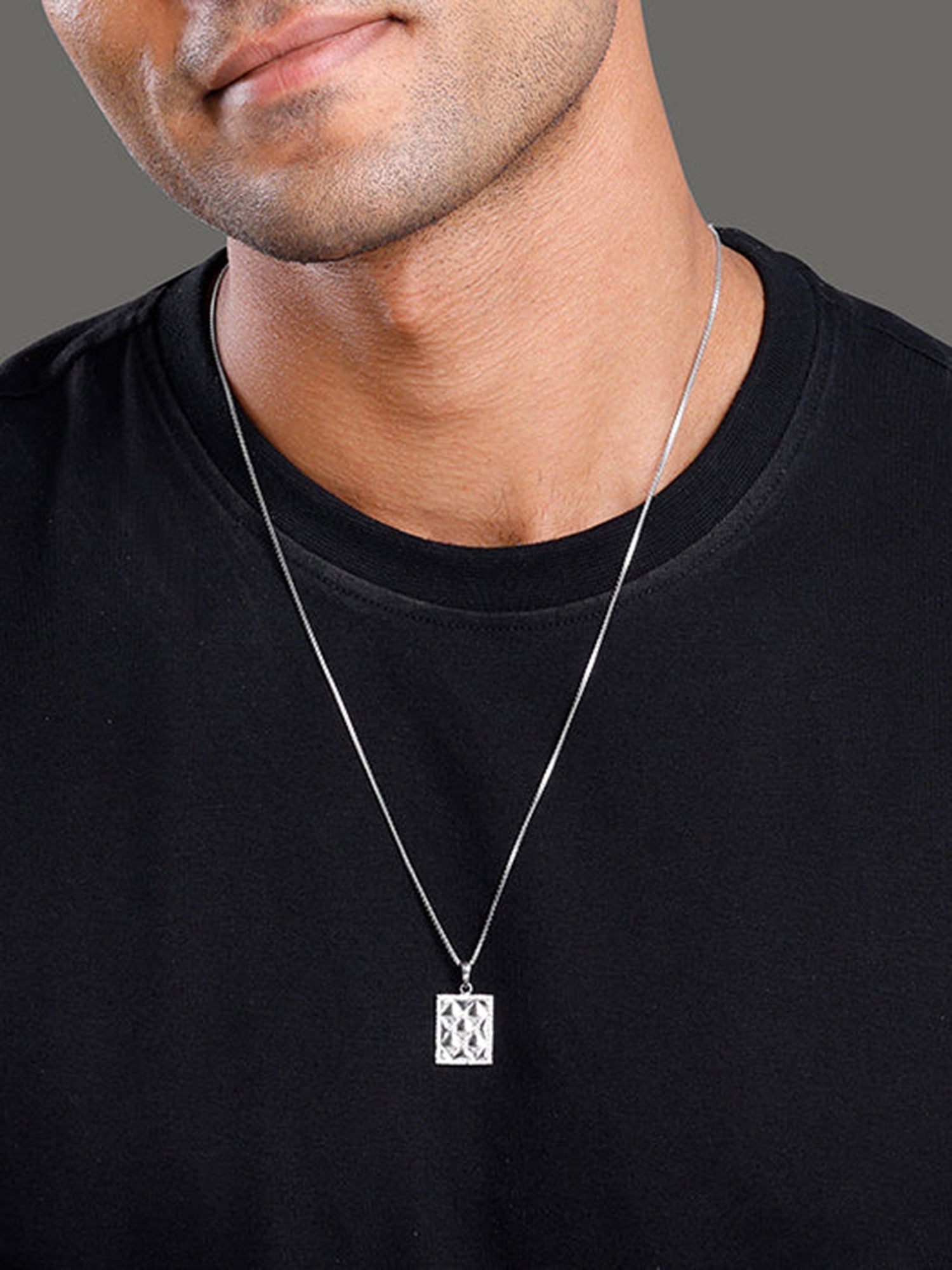 Silver Crystal Core Pendant With Box Chain For Him