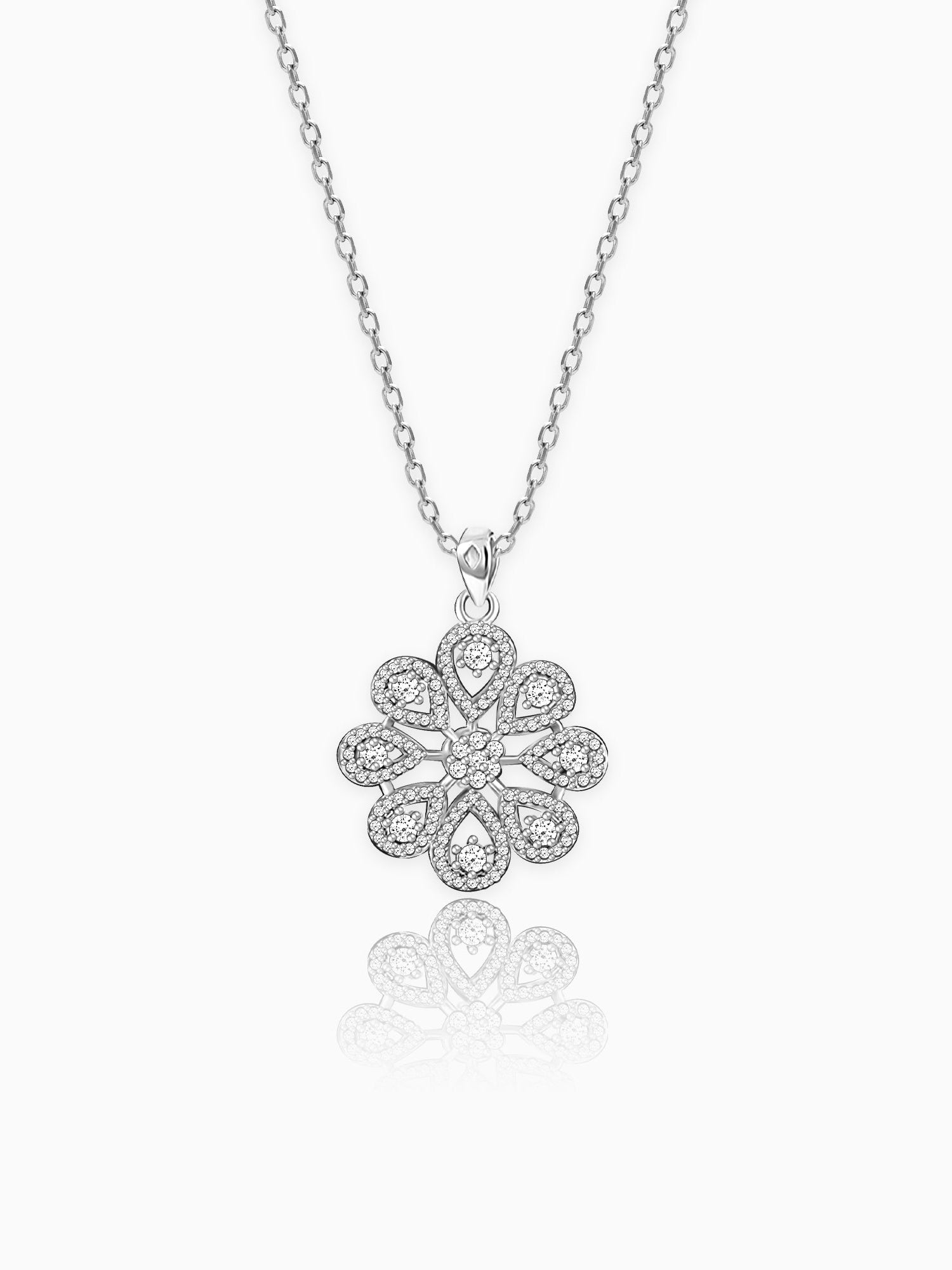 Silver Divine Flower Pendant With Link Chain
