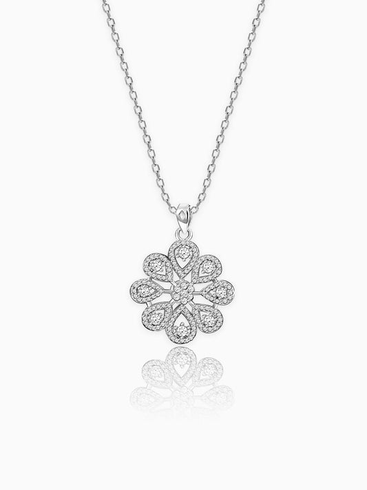 Silver Divine Flower Pendant With Link Chain
