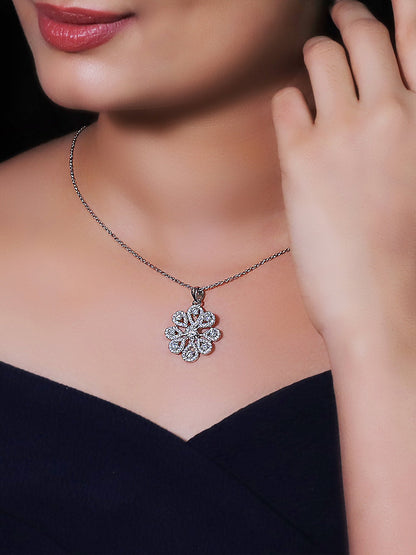 Silver Divine Flower Pendant With Link Chain